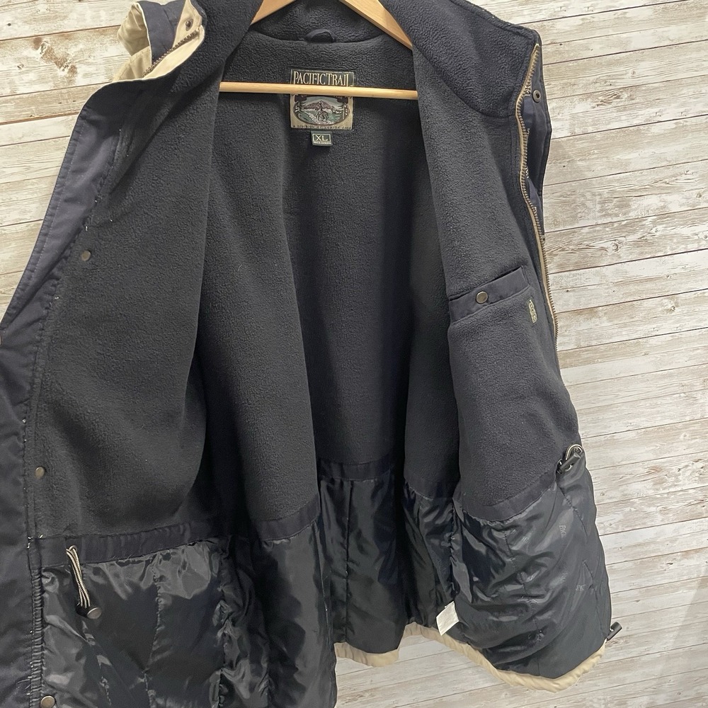 Vintage Pacific Trail Mens XL Coat Rain Jacket Beige Full‎ Zip Fleece Lined Hood - Picture 3 of 16